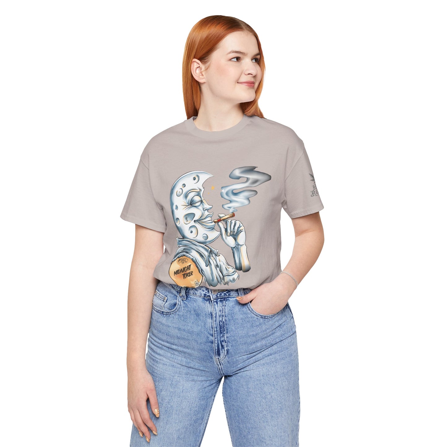 Midnight Toker Moon Tee - Premium Airlume Cotton Cannabis Culture Vintage Art