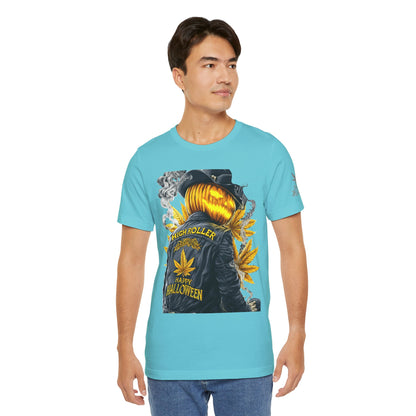 Halloween Witch Rider Cannabis T-Shirt - Premium Spooky 420 Biker Edition Apparel