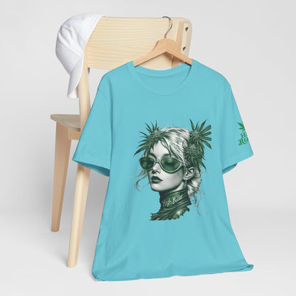 Green Queen T-Shirt - Premium Airlume Cotton Cannabis Crown Portrait Art Tee