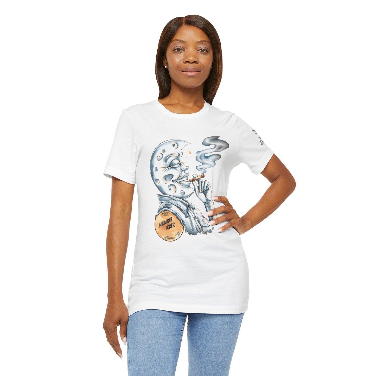 Midnight Toker Moon Tee - Celestial Cannabis Art Design | High Roller