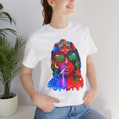 Pharaoh Vision Premium Cannabis Culture T-Shirt - Ancient Egyptian Royalty With Modern Cannabis Celebration And Psychedelic Split-Face Art