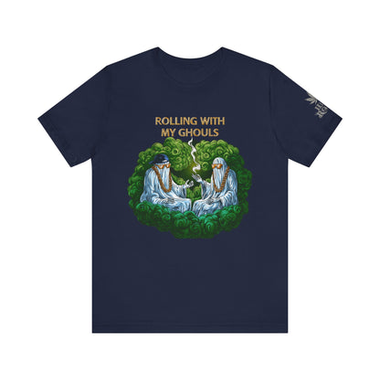Rolling With My Ghouls HIGH ROLLER Halloween Cannabis T-Shirt - Premium Ghost Squad Circle Session 420 Apparel