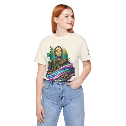 Psychedelic Jason Swoosh Cannabis T-Shirt - Premium Horror 420 Orange Edition Apparel