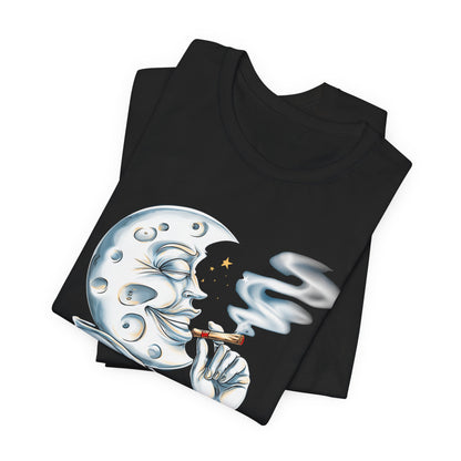 Midnight Toker Moon Tee - Celestial Cannabis Art Design | High Roller