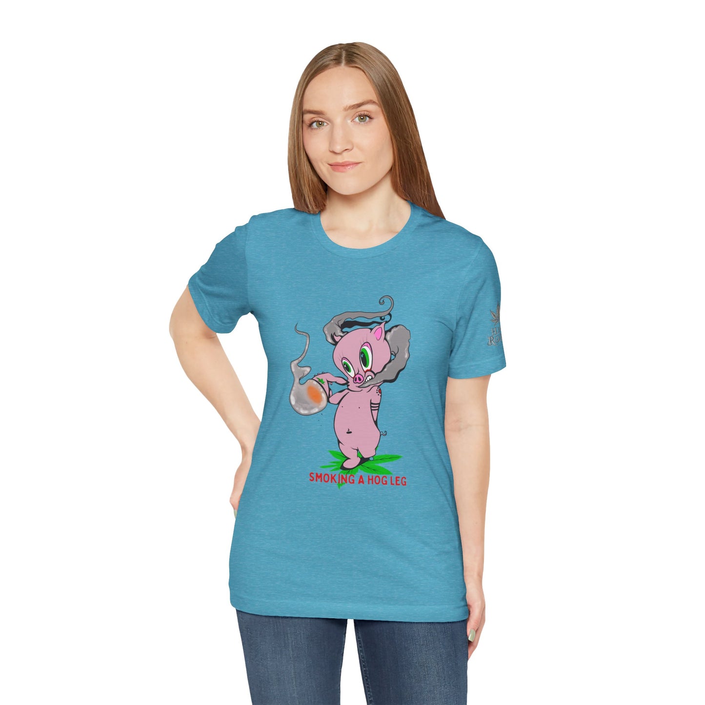 Smoking Hog Leg Pink Pig Tee - Premium Airlume Cotton Cannabis Culture Art