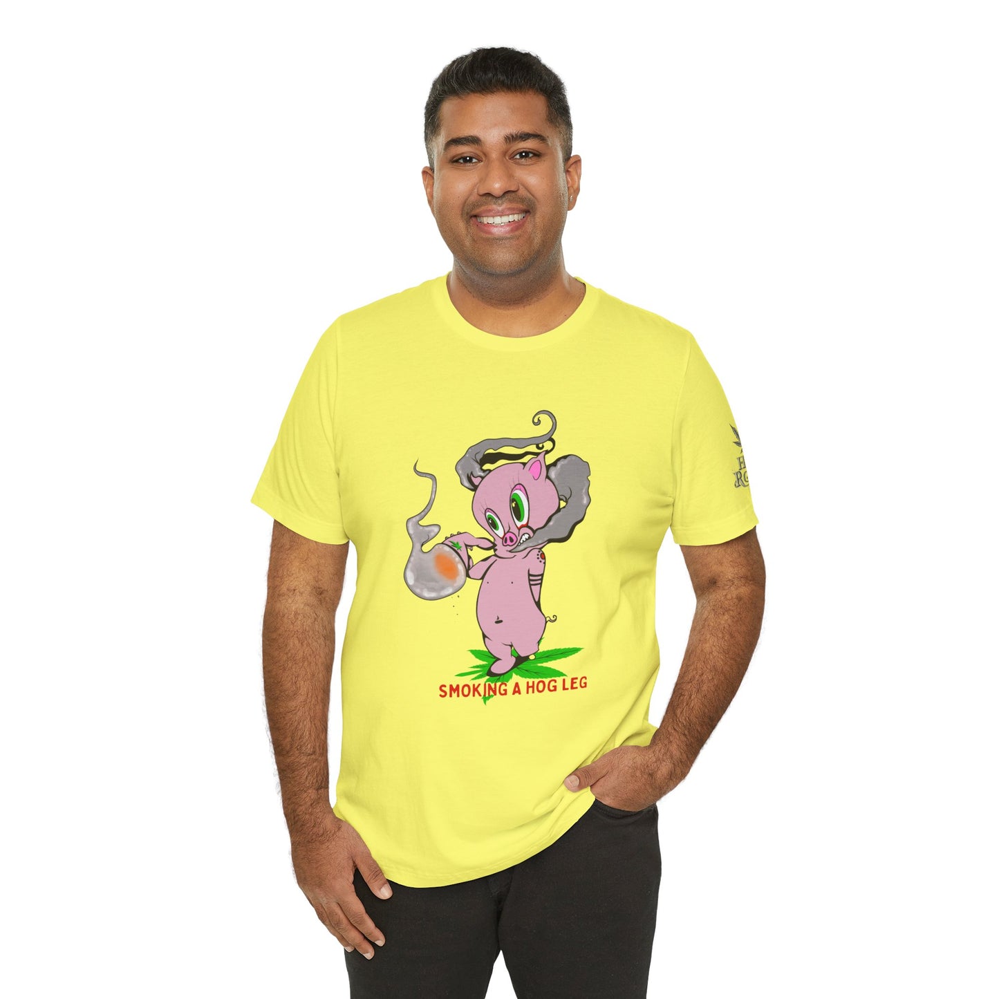 Smoking Hog Leg Pink Pig Tee - Premium Airlume Cotton Cannabis Culture Art