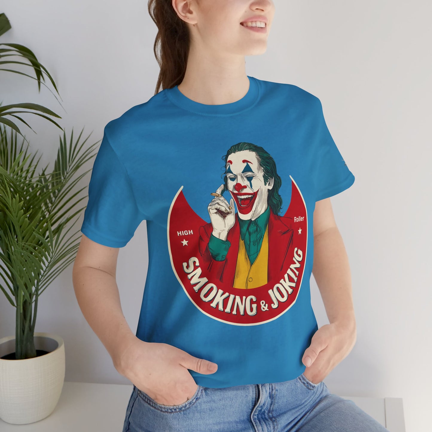 High Roller Villain T-Shirt - Premium Airlume Cotton Cannabis Joker Badge Art Tee