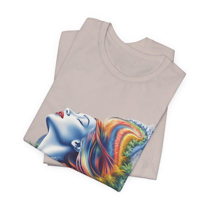 Rainbow Bloom Tee - Premium Airlume Cotton Cannabis Culture Spectrum Goddess Art