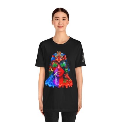 Pharaoh Vision Premium Cannabis Culture T-Shirt - Ancient Egyptian Royalty With Modern Cannabis Celebration And Psychedelic Split-Face Art