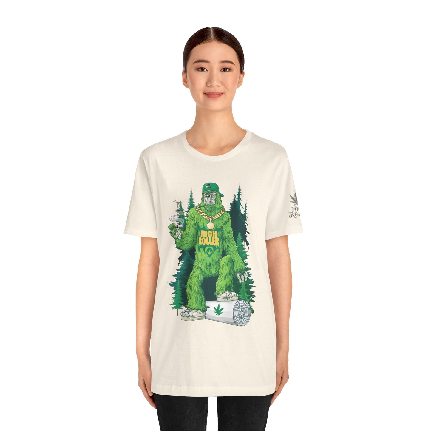 Bigfoot HIGH ROLLER Halloween Cannabis Forest T-Shirt - Premium Sasquatch Lifestyle Legend 420 Apparel