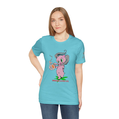Smoking Hog Leg Pink Pig Tee - Premium Airlume Cotton Cannabis Culture Art