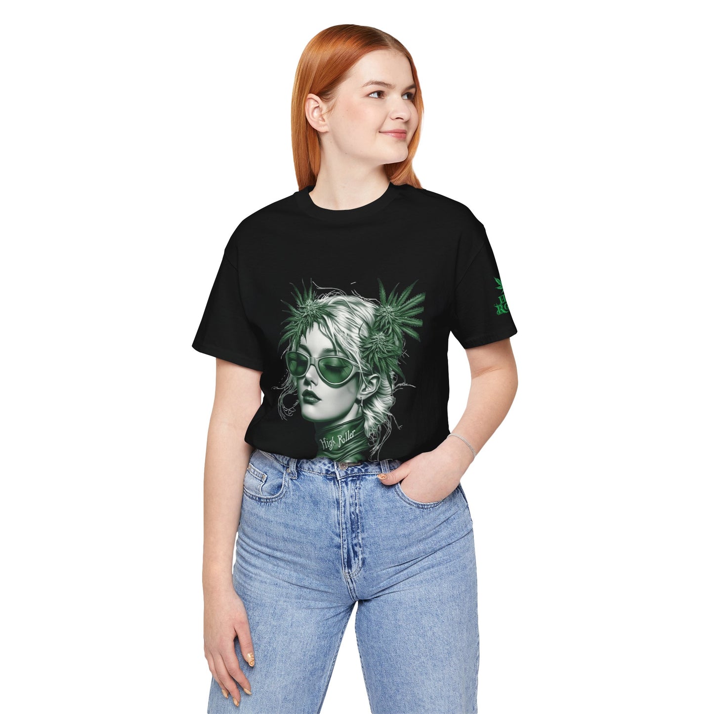 Green Queen T-Shirt - Premium Airlume Cotton Cannabis Crown Portrait Art Tee