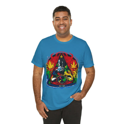 High Roller Sacred Buddha Cannabis T-Shirt - Premium 420 Spiritual Meditation Enlightenment Botanical Artistry Apparel
