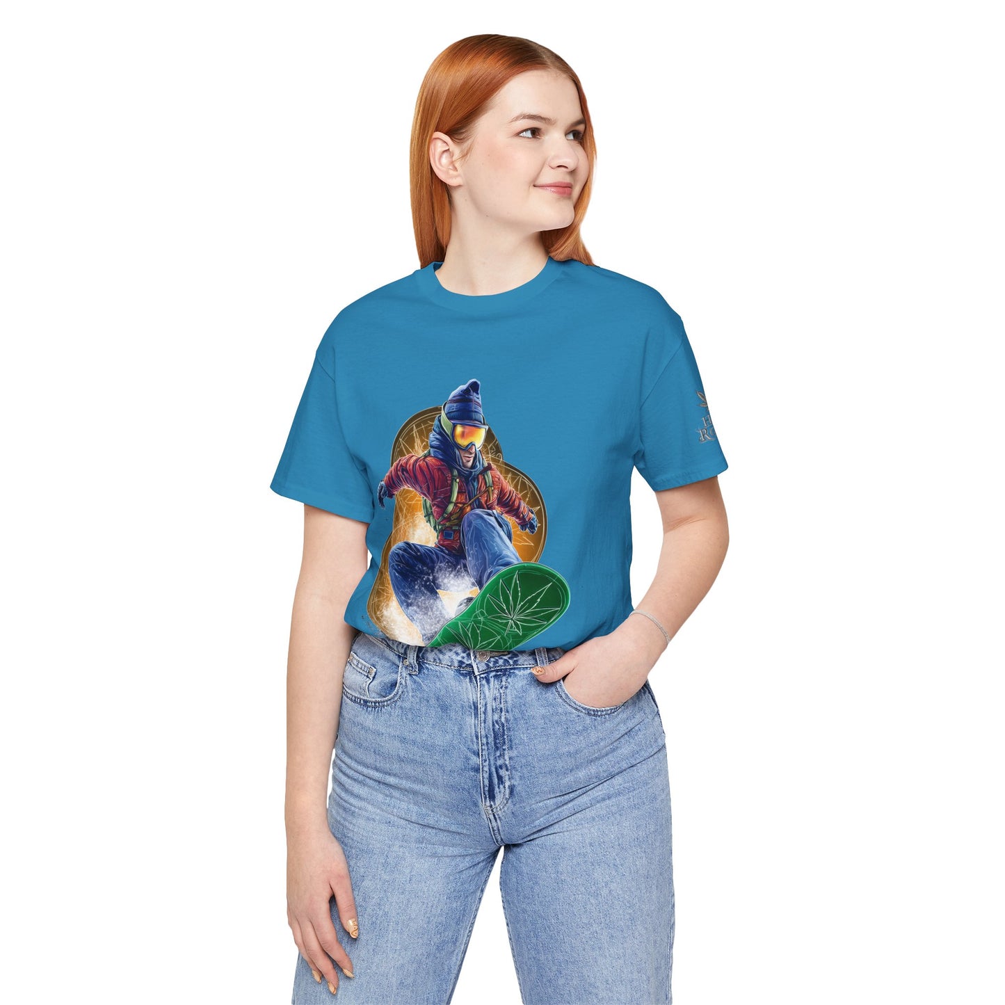 High Roller Snowboard Cannabis T-Shirt - Premium 420 Winter Sports Action Shred Mountain Lifestyle Apparel