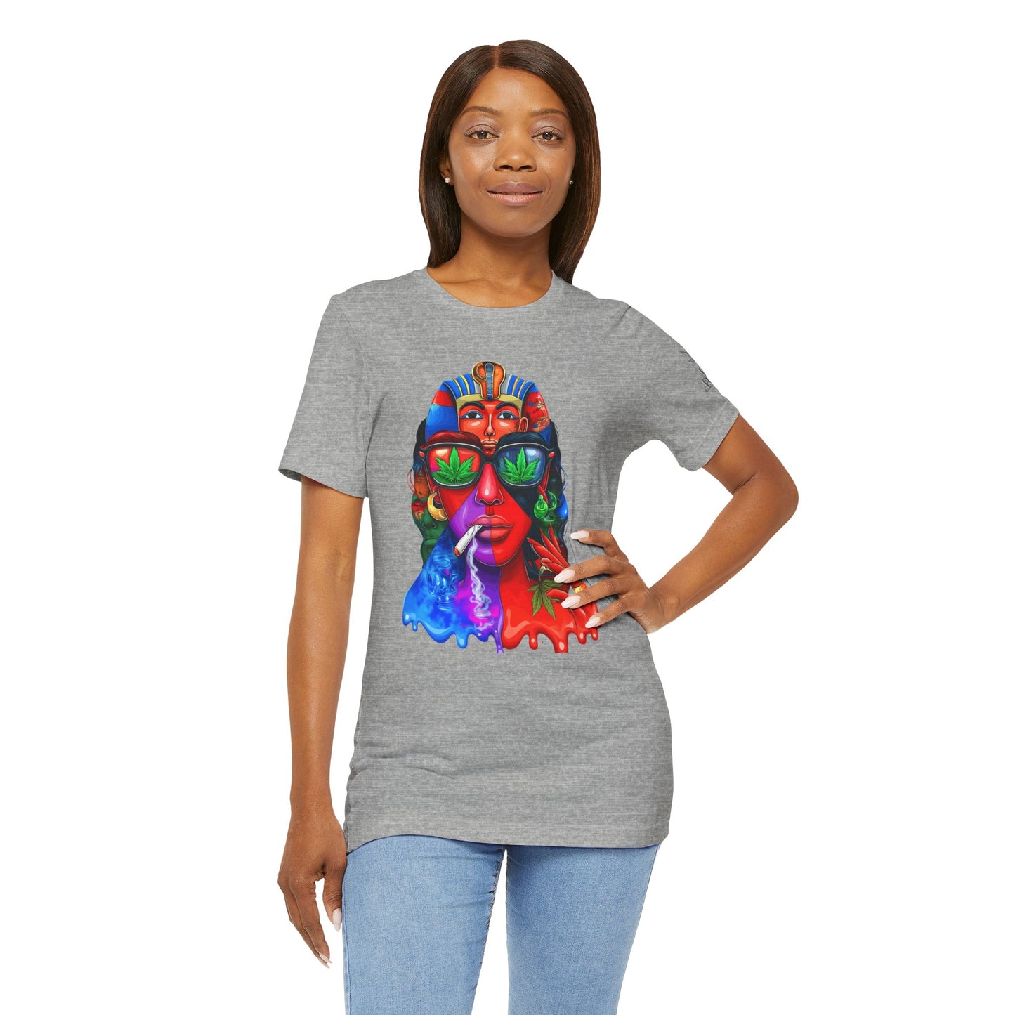 Pharaoh Vision Premium Cannabis Culture T-Shirt - Ancient Egyptian Royalty With Modern Cannabis Celebration And Psychedelic Split-Face Art
