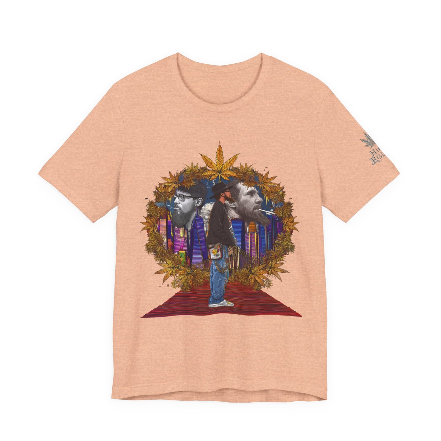 High Roller Red Carpet Cannabis T-Shirt - Premium 420 Hip-Hop Legacy Golden Frame Street Culture Artistic Portrait Apparel