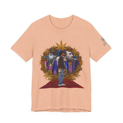 High Roller Red Carpet Cannabis T-Shirt - Premium 420 Hip-Hop Legacy Golden Frame Street Culture Artistic Portrait Apparel