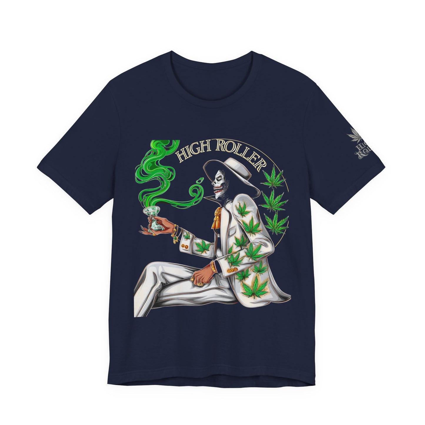 Skeletal HIGH ROLLER Halloween Cannabis Lounge T-Shirt - Premium Death's Day Off Botanical Relaxation 420 Apparel