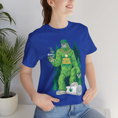 Bigfoot HIGH ROLLER Halloween Cannabis Forest T-Shirt - Premium Sasquatch Lifestyle Legend 420 Apparel