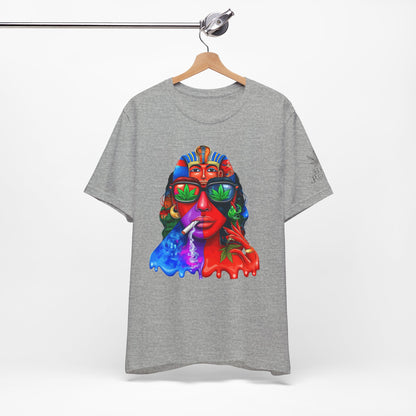 Pharaoh Vision Premium Cannabis Culture T-Shirt - Ancient Egyptian Royalty With Modern Cannabis Celebration And Psychedelic Split-Face Art