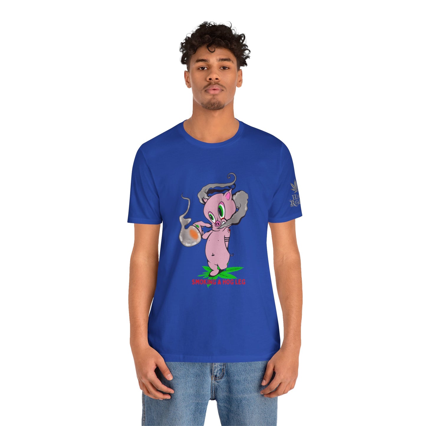 Smoking Hog Leg Pink Pig Tee - Premium Airlume Cotton Cannabis Culture Art