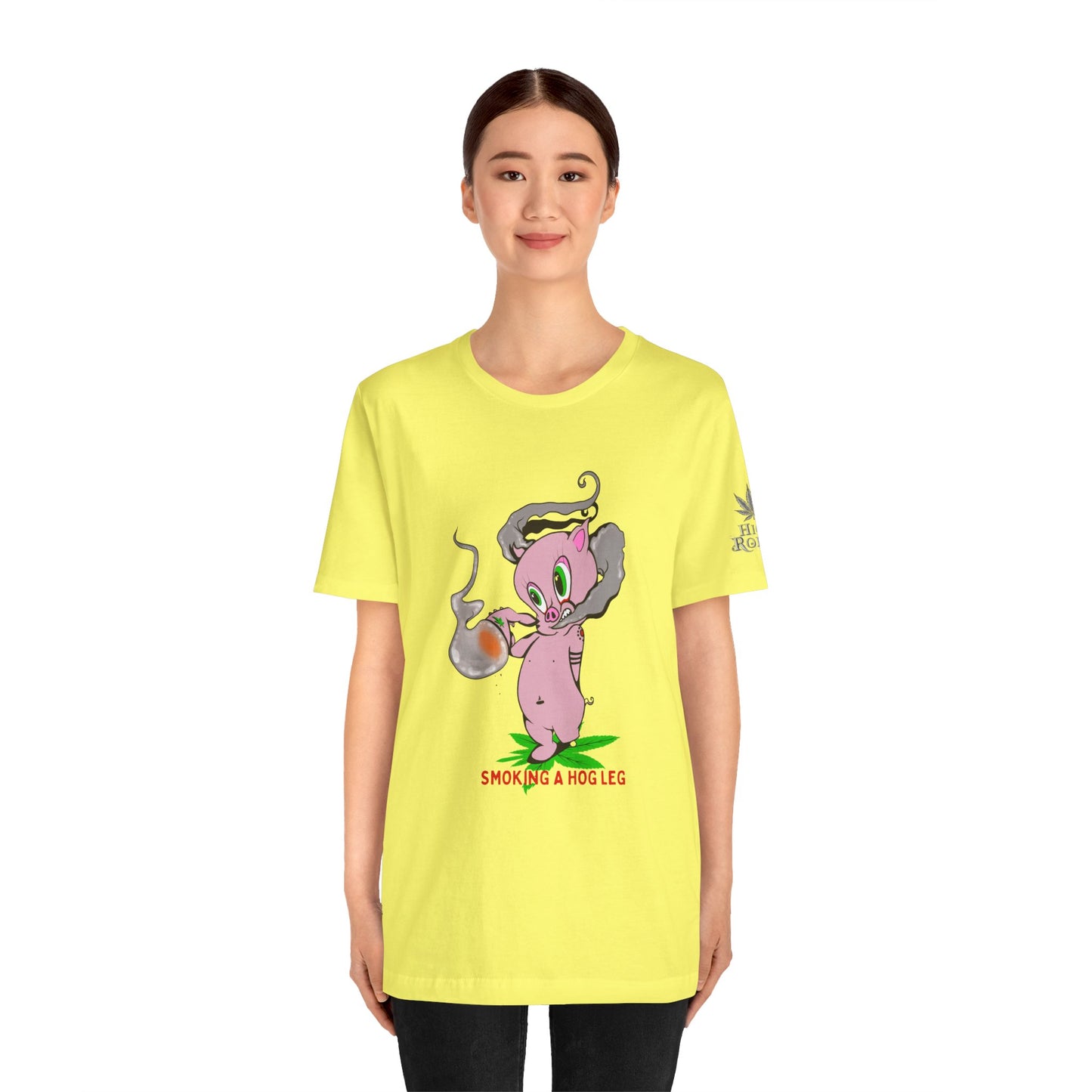 Smoking Hog Leg Pink Pig Tee - Premium Airlume Cotton Cannabis Culture Art