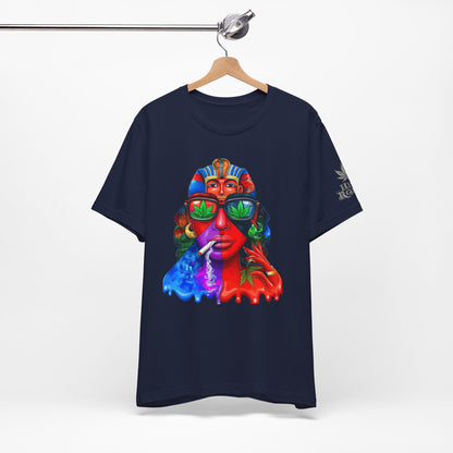 Pharaoh Vision Premium Cannabis Culture T-Shirt - Ancient Egyptian Royalty With Modern Cannabis Celebration And Psychedelic Split-Face Art
