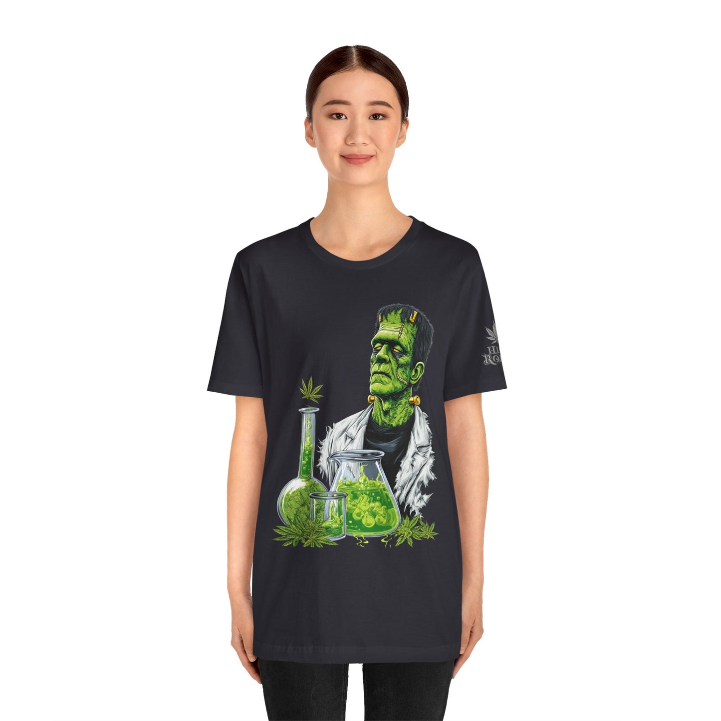 Frankenstein's Laboratory HIGH ROLLER Halloween Cannabis T-Shirt - Premium Monster Scientist 420 Experiment Apparel