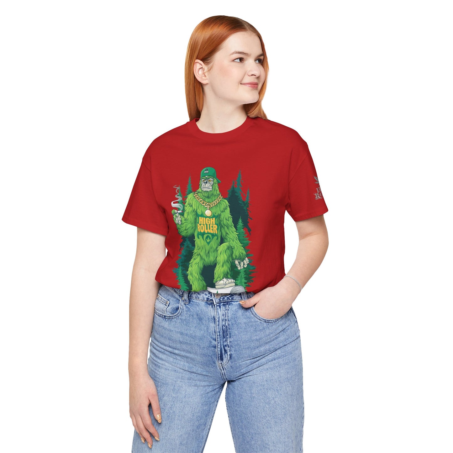 Bigfoot HIGH ROLLER Halloween Cannabis Forest T-Shirt - Premium Sasquatch Lifestyle Legend 420 Apparel