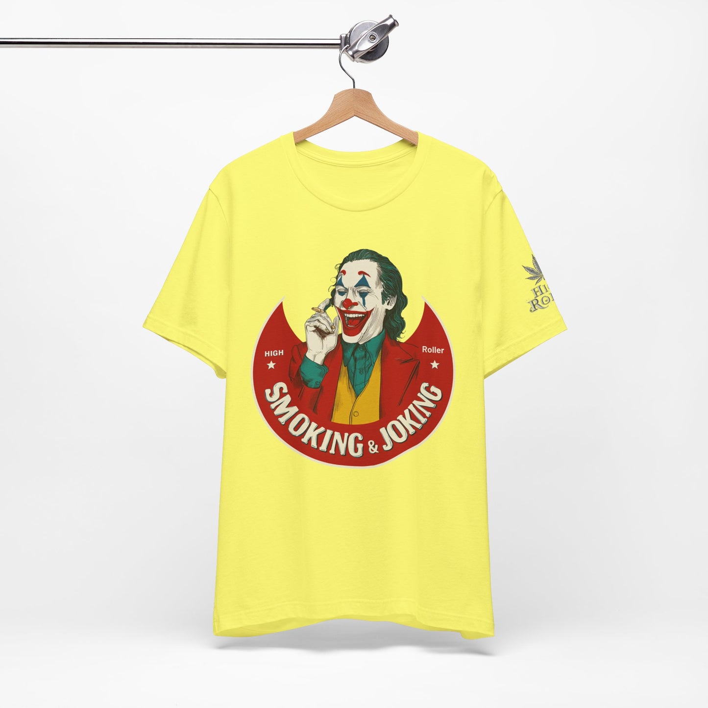 High Roller Villain T-Shirt - Premium Airlume Cotton Cannabis Joker Badge Art Tee