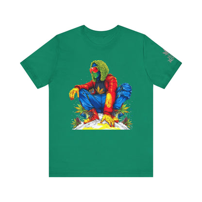 Psychedelic Chill Premium Cannabis Culture T-Shirt - Vibrant Street Art With Rainbow Color Explosion And Meditative Pose
