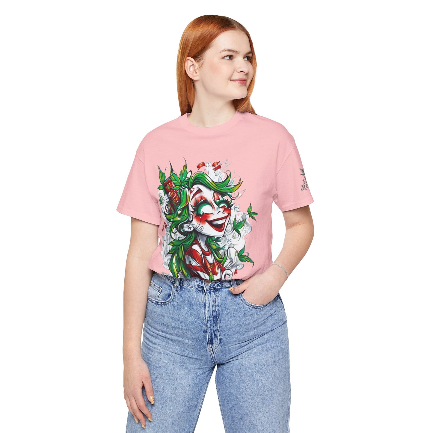 High Roller Jester Queen Cannabis T-Shirt - Premium 420 Harlequin Beauty Holiday Celebration Apparel