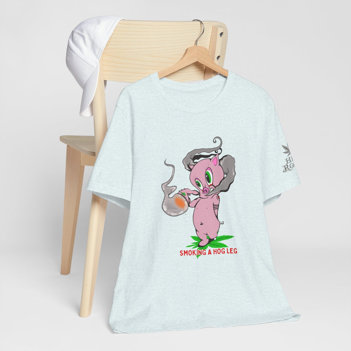 Smoking Hog Leg Pink Pig Tee - Premium Airlume Cotton Cannabis Culture Art