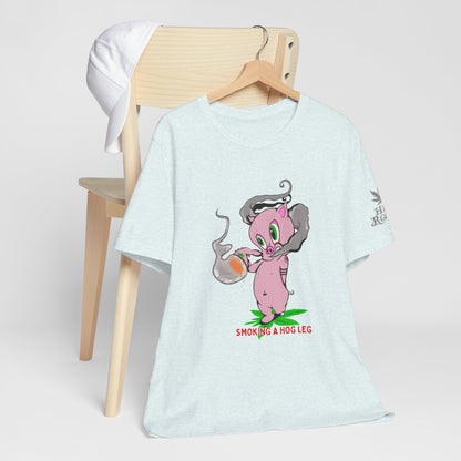 Smoking Hog Leg Pink Pig Tee - Premium Airlume Cotton Cannabis Culture Art