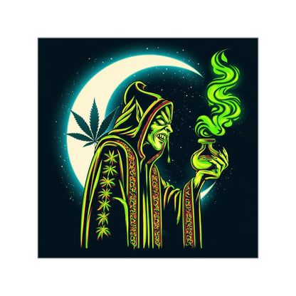 Cannabis Warlock Moon Wizard Halloween Sticker - Premium Sorcerer HIGH ROLLER Midnight Potion Master 420 Vinyl Decal