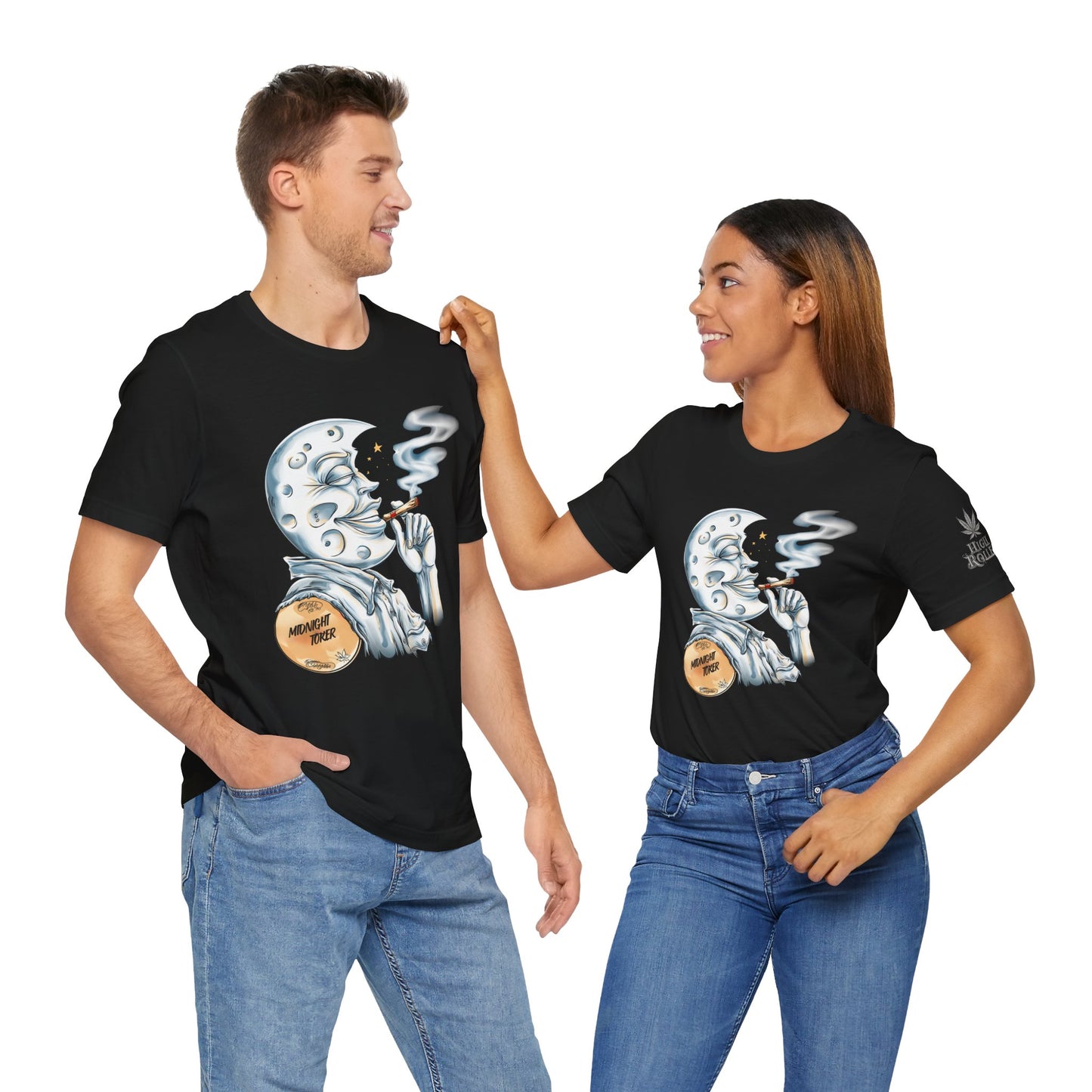 Midnight Toker Moon Tee - Celestial Cannabis Art Design | High Roller