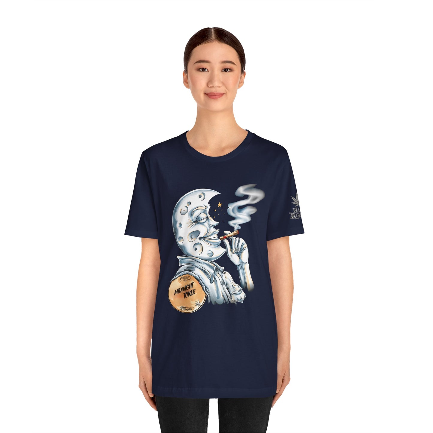 Midnight Toker Moon Tee - Celestial Cannabis Art Design | High Roller
