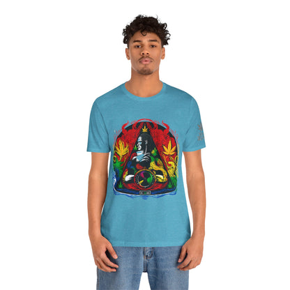 High Roller Sacred Buddha Cannabis T-Shirt - Premium 420 Spiritual Meditation Enlightenment Botanical Artistry Apparel