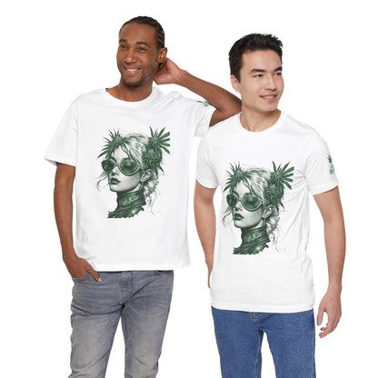 Green Queen T-Shirt - Premium Airlume Cotton Cannabis Crown Portrait Art Tee