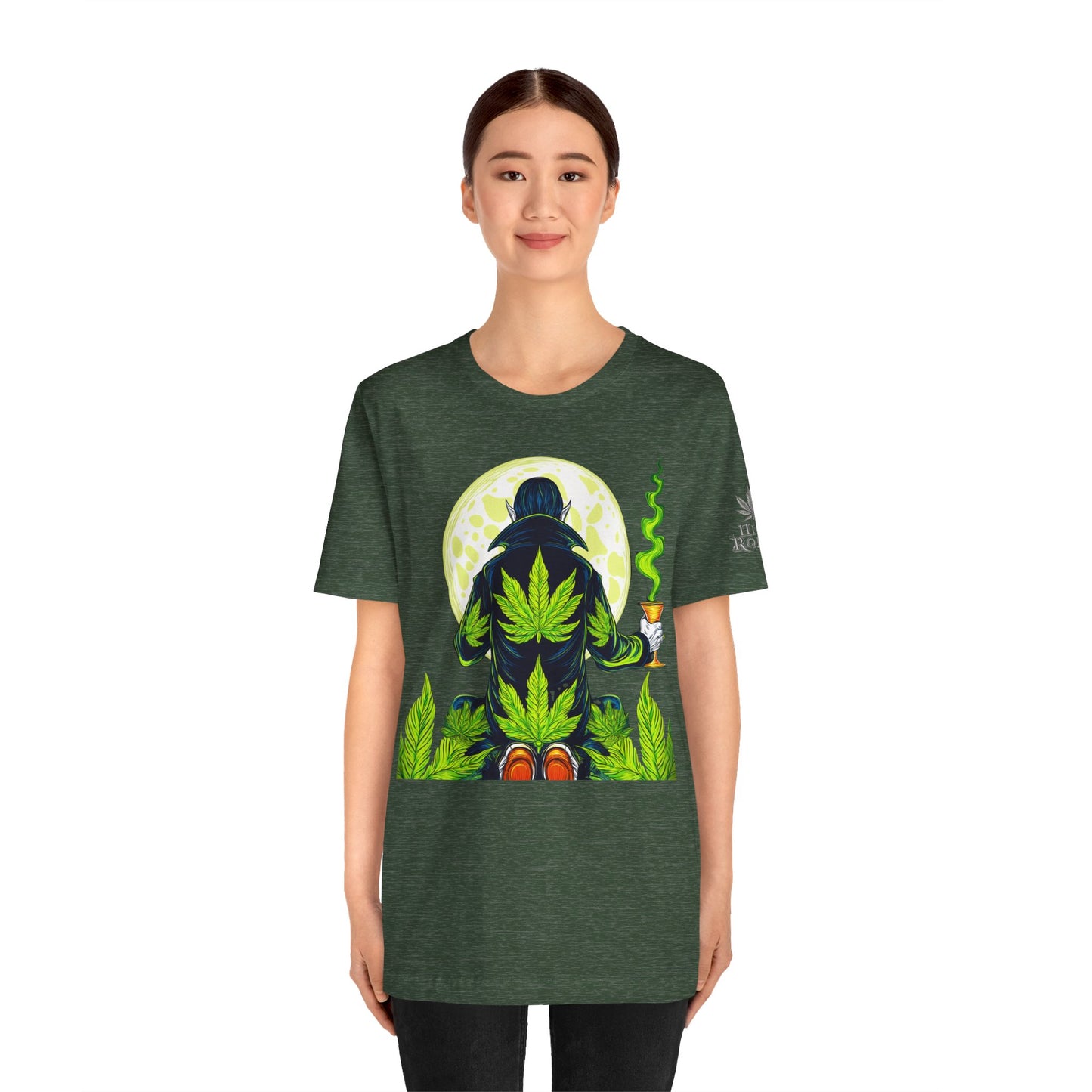 Luxury Gothic Cannabis Vampire T-Shirt - Premium Dark HIGH ROLLER Streetwear - Elevated Nocturnal 420 Fashion