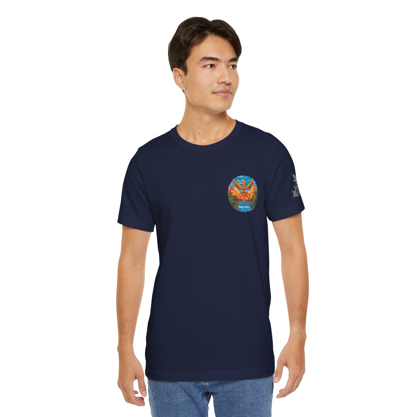 Cannabis Paradise Circle Tee - Tropical Sunset Art Design | High Roller