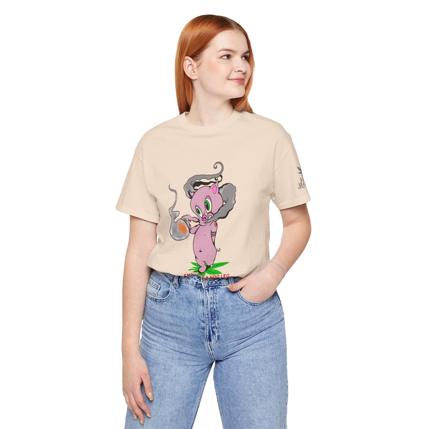 Smoking Hog Leg Pink Pig Tee - Premium Airlume Cotton Cannabis Culture Art