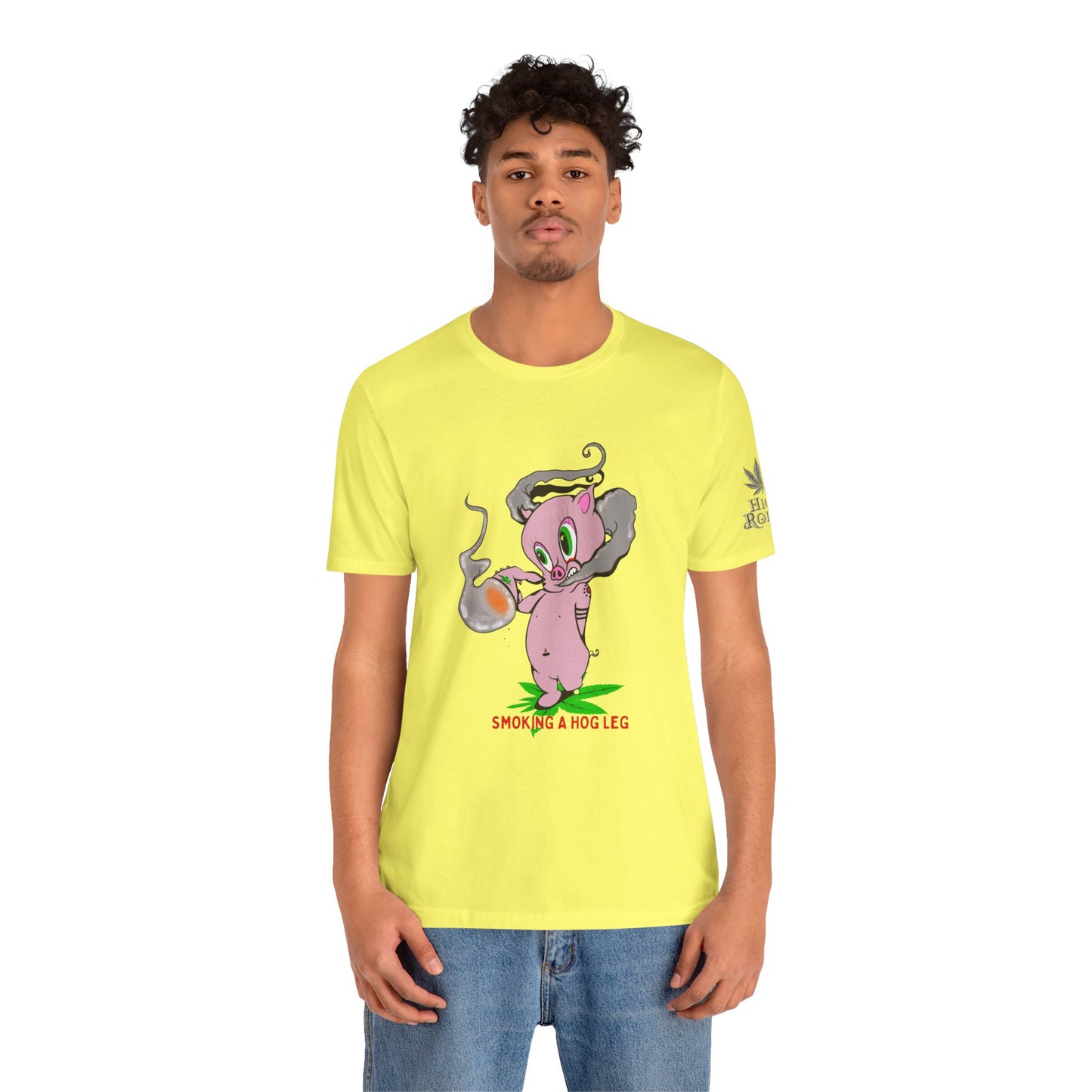 Smoking Hog Leg Pink Pig Tee - Premium Airlume Cotton Cannabis Culture Art