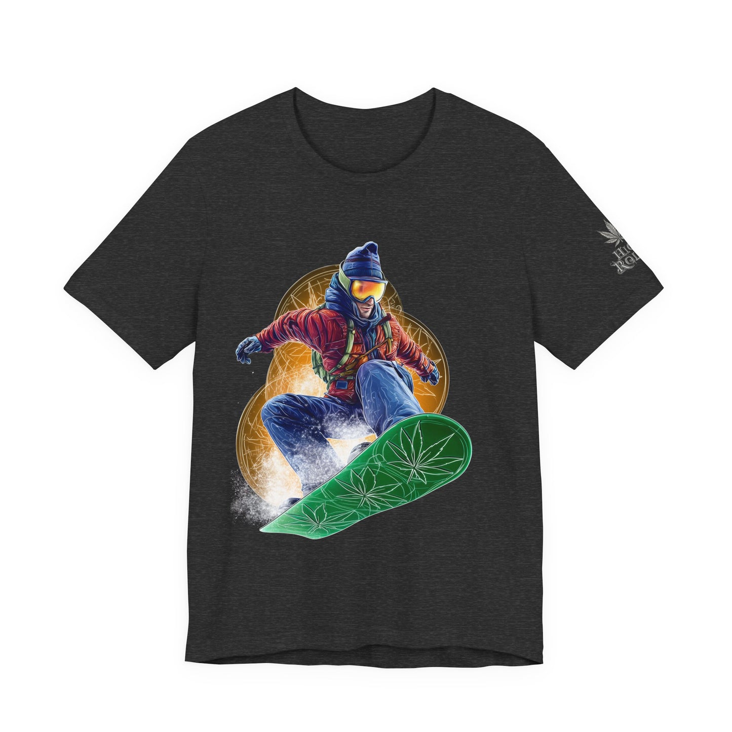High Roller Snowboard Cannabis T-Shirt - Premium 420 Winter Sports Action Shred Mountain Lifestyle Apparel