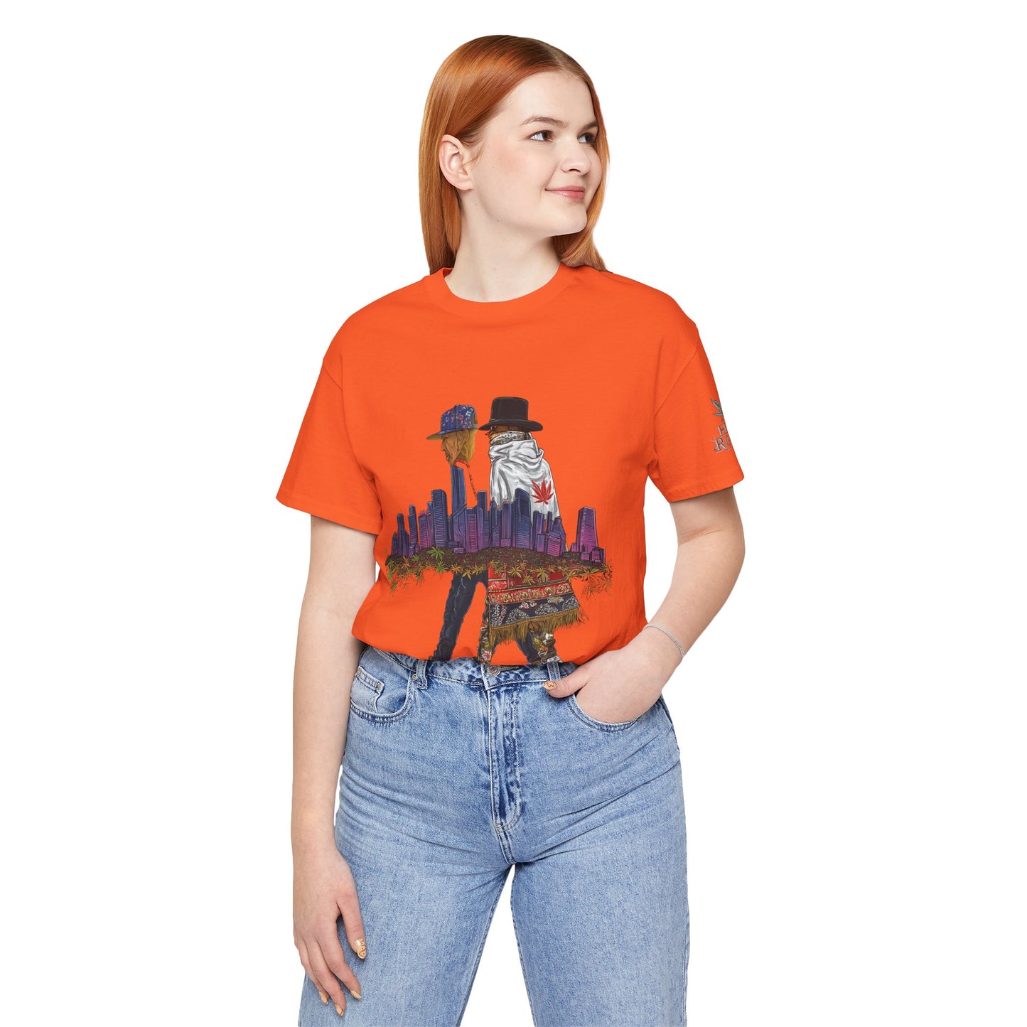 High Roller Urban Legends Cannabis T-Shirt - Premium 420 City Skyline Street Culture Double Exposure Apparel