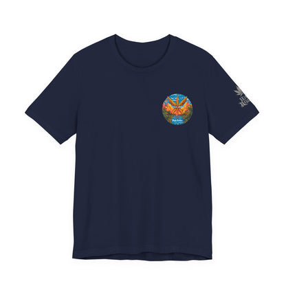 Cannabis Paradise Circle Tee - Tropical Sunset Art Design | High Roller