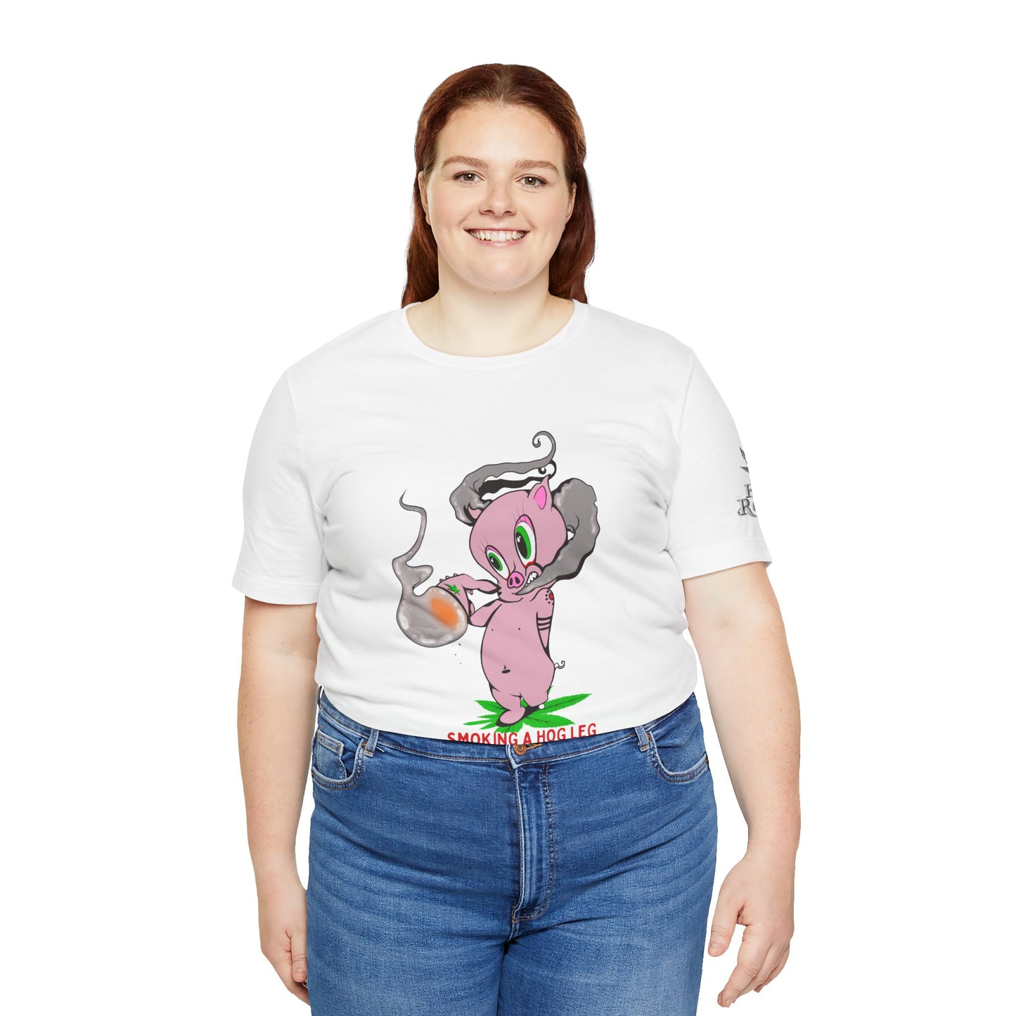 Smoking Hog Leg Pink Pig Tee - Premium Airlume Cotton Cannabis Culture Art