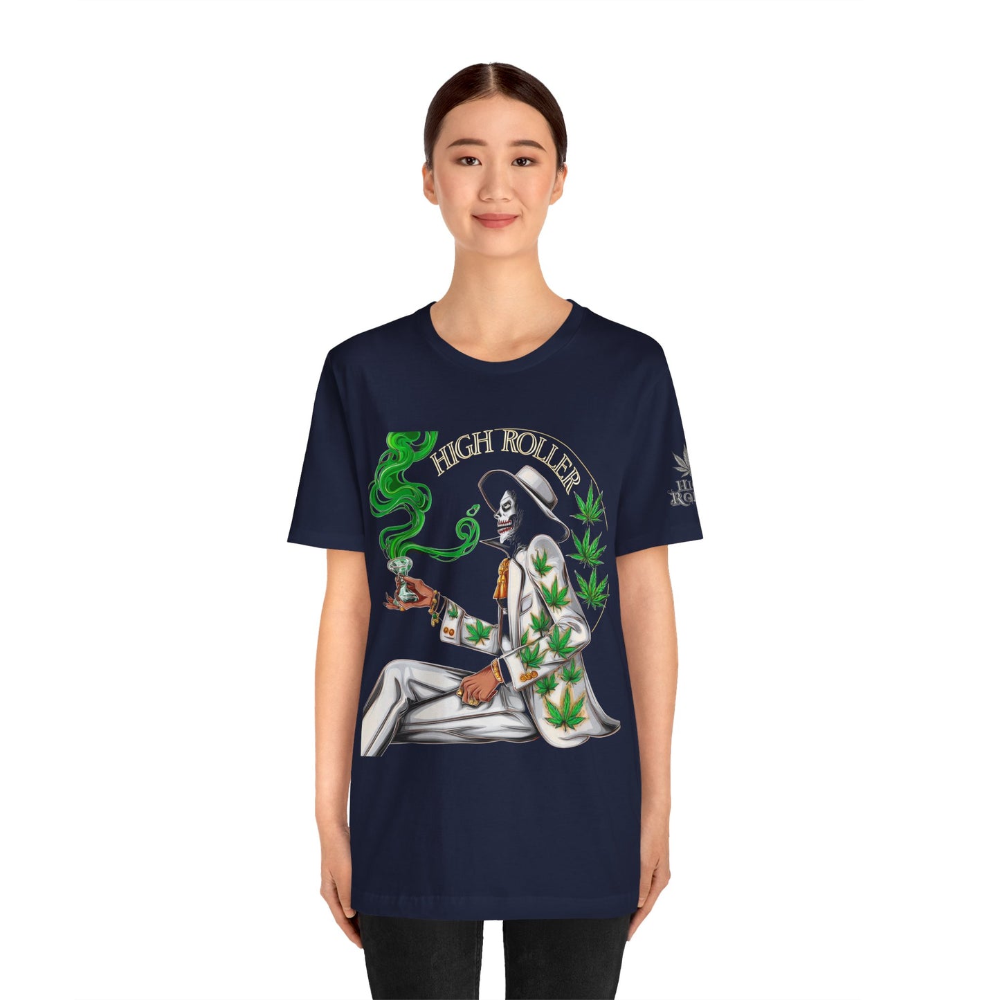 Skeletal HIGH ROLLER Halloween Cannabis Lounge T-Shirt - Premium Death's Day Off Botanical Relaxation 420 Apparel