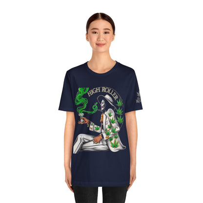 Skeletal HIGH ROLLER Halloween Cannabis Lounge T-Shirt - Premium Death's Day Off Botanical Relaxation 420 Apparel
