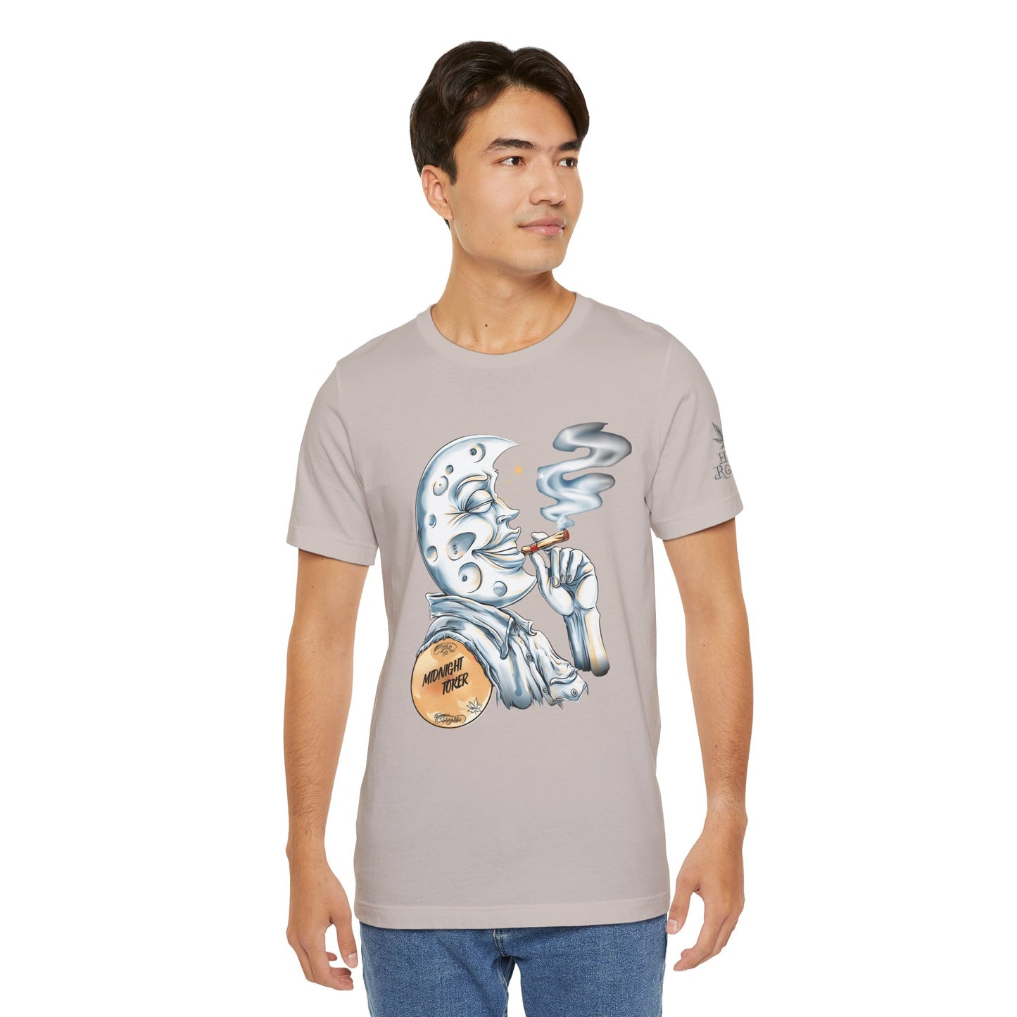 Midnight Toker Moon Tee - Celestial Cannabis Art Design | High Roller